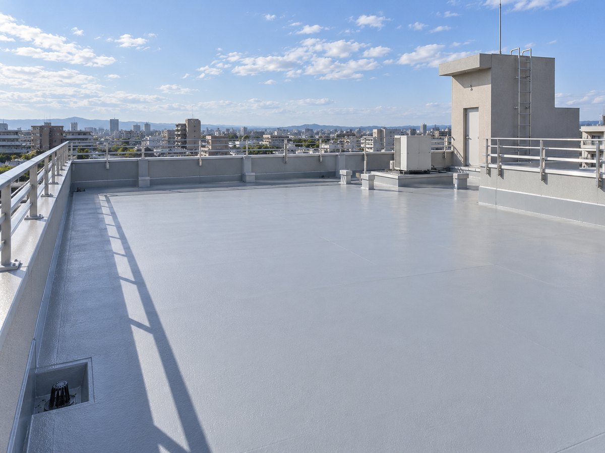 防水層で仕上げた建物の屋上と、外周の手すり（イメージ）